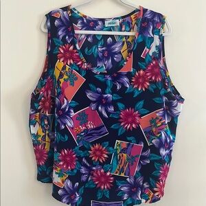 Vintage S.G.‎ Sport Tropical Vibrant Tank Top 90s 80s Floral Island Beach